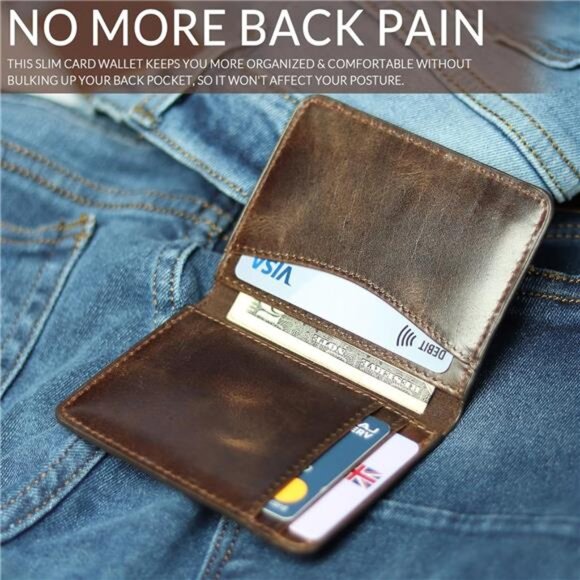 Leather Credit Card Holder Wallet for Men and Women, Thin Bifold RFID - Picture 6 of 8